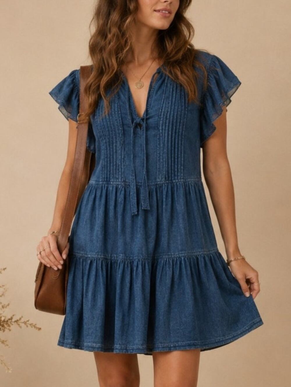 La Vie Rebecca Taylor Tiered Denim Dress Size XS Blue Boho Cottage Western